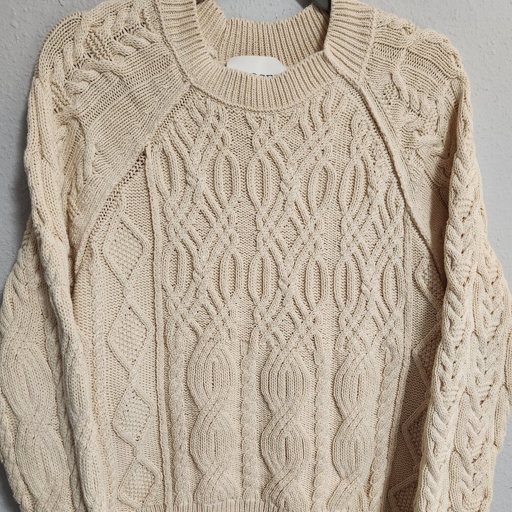 CLOSED | Women's Cable Knit Crew New England Deep Cream Organic Cotton Sweater
